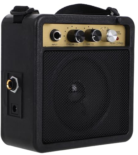 HOMSFOU Amplificatore per Chitarra Elettrica Portatile 5w Connettività Versatile e Struttura Robusta in Plastica e Metallo, per Esercitazioni Musicali