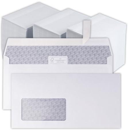 1.000 Stück Briefumschläge DIN lang C5/6 mit Fenster - Kuverts weiß selbstklebend 110 x 220 mm