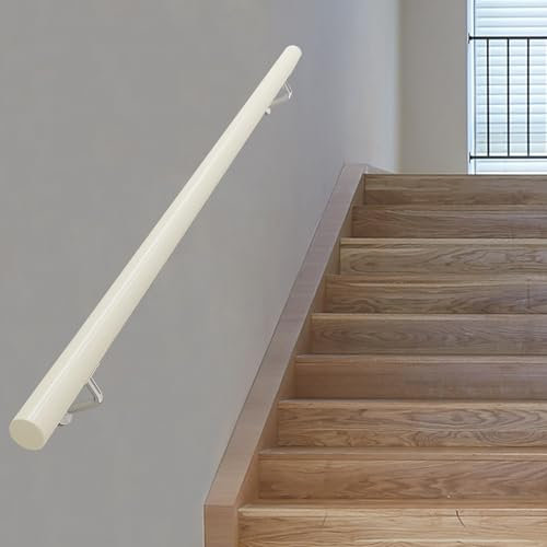 Weißes Holz-Treppen-Handlauf-Set für Innen- und Außentreppen, rutschfeste Wandhalterung, Stützstange, 152 cm, 4,5 m Länge, Haltegriff für Sicherheit und Stil