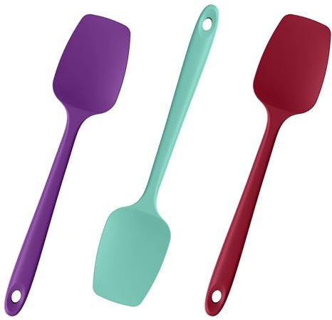 Doosu Silicone Spoon Spatula, 315℃ Heat Resistant, 3 Pc, Multicolors3 | Food Grade Rubber Cooking Bowl Scraper, High Temp Safe, Flexible Kitchen Utensil, Non-Scratch Seamless for Serving Folding