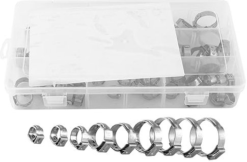 Cpolebev Edelstahl Einohr Schelle, 80 Stücke 6-23,6 Mm, Crimp Schelle, Klassifizierungs Kit Ohr Stufenlos Anzugs Ring, Crimp Spannwerkzeug (1/4-15/16)