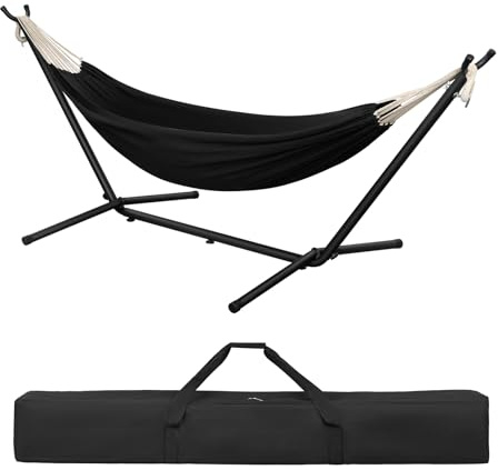 Laneetal Hamaca Jardín Tumbonas, Hamaca para 2 Personas con Soporte Metálico, Capacidad 250 kg, con Bolsa de Transporte, para Terraza, Jardín y Piscina, 280x106x100 cm (Antracita, 280x106x100 cm)