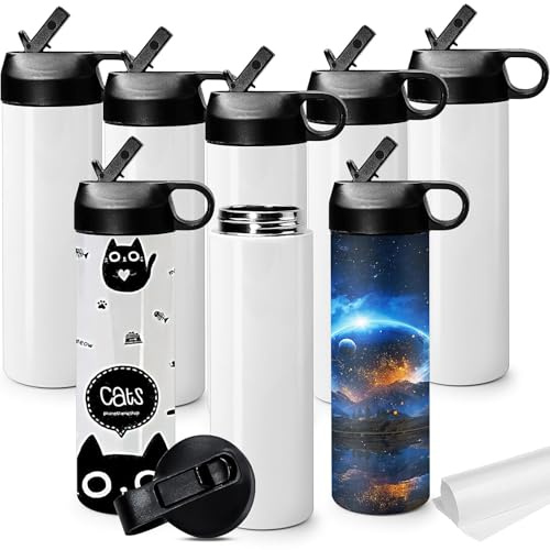 ASMIZ Lot de 8 bouteilles d'eau vides en acier inoxydable de 600 ml - Personnalisables - Réutilisables - Pour le sport, le bricolage, les cadeaux - Blanc