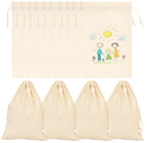 Rayconup 10 stycken tygpåsar med dragsko, 15 x 20 cm tygpåse, liten, bomullspåse för målning, tygpåsar, små påsar att fylla på för barns födelsedag, bröllop, påsk