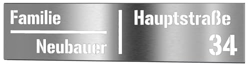 Graviers Design Edelstahl Briefkastenschild für Briefkasten selbstklebend mit Laserschnitt - 360x90mm Namensschild Hausnummer personalisiert Design 2