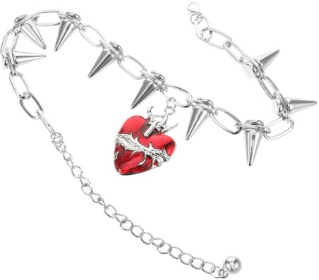 Women’s Punk Barbed Heart Pendant Necklace in Zinc Alloy Clavicle Chain | Barbed Wire Necklace with Heart, Lightweight Alloy Necklace, for Daily Activities and Parties