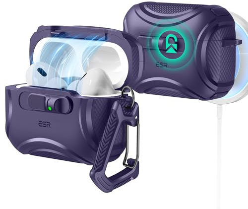 ESR for AirPods Pro 3 Case (2025), Compatible with Airpods Pro 3rd Generation (USB-C Cable), Effortless MagSafe, Drop-Proof Lock, Easy Open, Cyber Series, Purple