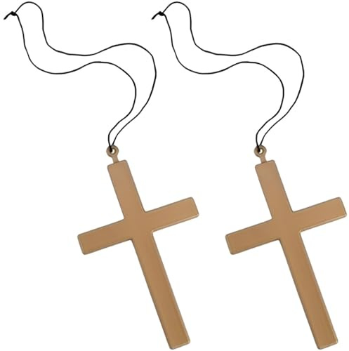 KUMSODE 2 Pezzi Collana a forma di croce in plastica dorata, con ciondolo a forma di crocifisso, accessorio per costume di Halloween Pasqua