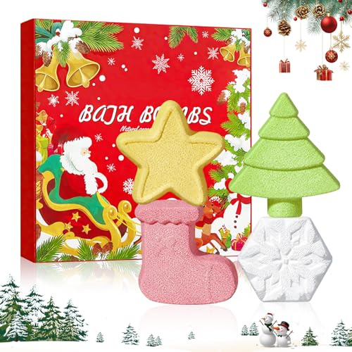 Badebomben Geschenkset, 4 Stück Weihnachten Badebomben, Badebomben Winter, Badebomben Weihnachtsduft, Weihnachtsbaum/Stern/Schneeflocken/Strumpfform, Weihnachtsgeschenk, Für Damen und Herren Geeignet