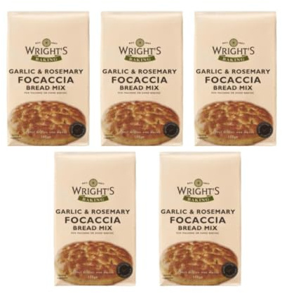 Wright’s Garlic & Rosemary Bread Mix 5X500g Italian-Style Bread Mix for Hand Baking or Bread Machines, Easy to Make Artisan Focaccia, Rolls, and Pizza Bases – Just Add Water & Olive oil (NP)