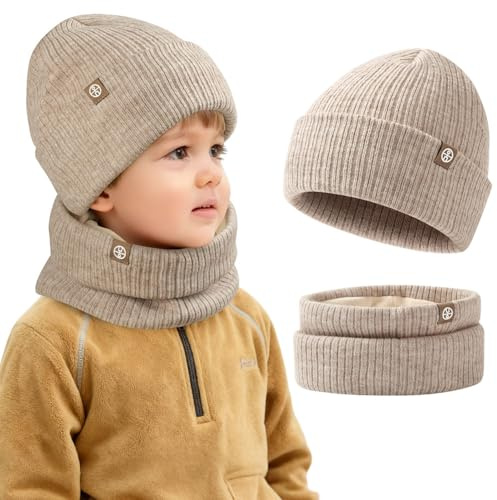AOOSA Bonnet Et Écharpe Tricotés pour Enfants, Doux et Confortable Beanie Hiver Chaud pour Garçons Et Filles 2-8 Ans, Ensemble Bonnet Echarpe Enfant Adapté à un Usage Quotidien et Sports Extérieurs