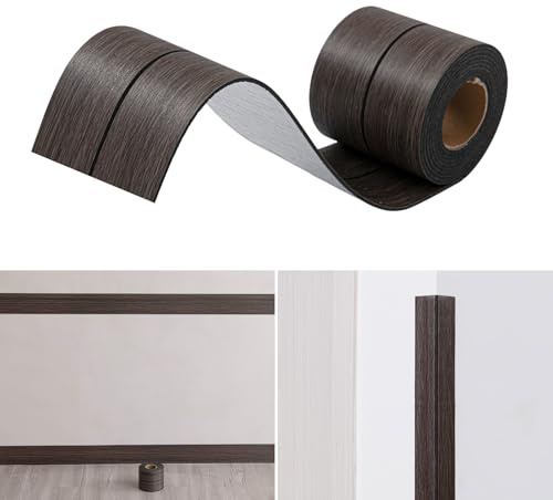Self-Adhesive Skirting Board, 10cm x 3m Wood Grain Peel and Stick Skirting Board Covers, Flexible Wall Baseboard Molding Trim for Floor Wall Base (Dark Brown)