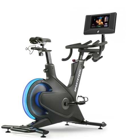 Sportstech Heimtrainer + 10.1 Touch Display, Deutsche Qualitätsmarke - inkl.12 Monate App Premium-Mitgliedschaft, Live Workouts & Kursen Fitnessbike mit patentierter LED Technologie, Ergometer, sBike