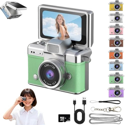 Mini Keychain Digital Camera Retro Mini Digital Video Camera Small bodycam 1080P FHD Recording with 0.96 IPS Screen with 6 Retro Filters AVI Format-Ideal for Phone Transfer (Green, 32GB)