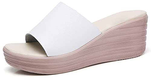Damtofflor Kiltofflor för kvinnor på Slip On-läder Andas sommarskor Platt plattform Damrutschbanor