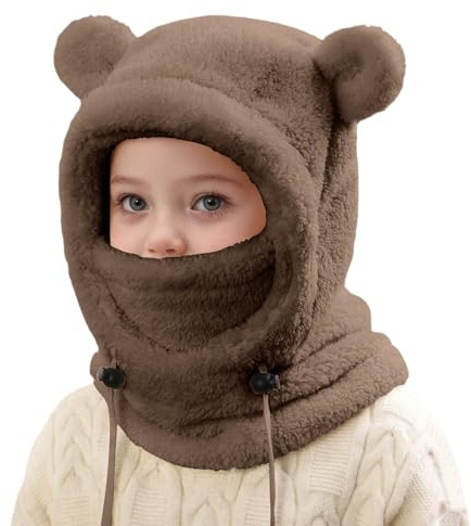 Cagoule d'hiver Thermique pour Enfants 3-10 Ans Multifonction Coupe-Vent Réglable Écharpe de Ski Bonnet en Polaire Chaude Casquette Tour de Cou écharpe pour Garçons Filles