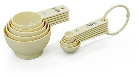 Zenker 11-Piece Plastic Measuring Cup and Spoon Set, Nesting with Printed Measurements, Dishwasher Safe, Easy Grip Handle, 1.25ml to 240ml, 1/4 Teaspoon to 1Cup, for Baking and Cooking, Cream