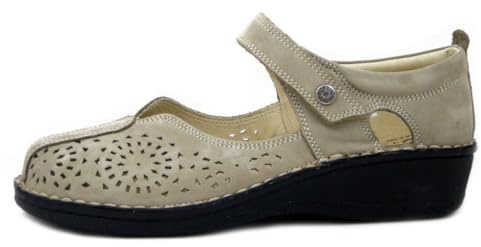 Cinzia Soft Chaussures femme ballerines avec sangle en cuir beige, ligne orthopédique, plante large et plantaire amovible, 2805, beige, 40 EU