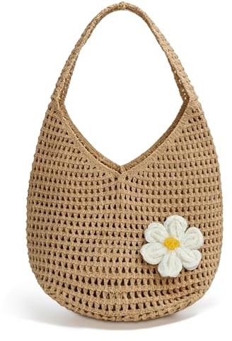 Mabecol Strandtasche Damen, Große Handtasche Damen, Leichte Schultertasche Boho Shopper Tasche, Sommer Tasche Geflochten, Einkaufstasche Beach Bag (A323khaki)