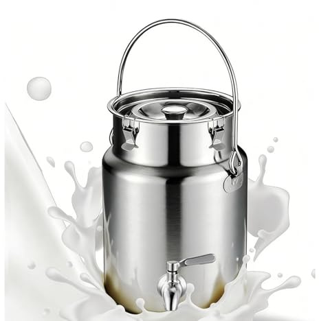 Milk Stainless Steel Bucket 5l Milk Pitcher Can with Lid for and Wine Liquid Solids Kitchen Storage,withfaucet-5L