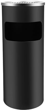 Aschenbecher Mülleimer Outdoor | 15L Abfalleimer aus Metall | Schwarz lackiert | Mit Löschnetz & herausnehmbarem Inneneimer | Standaschenbecher für Terrasse, Garten & Eingangsbereich | Rostfrei & stab