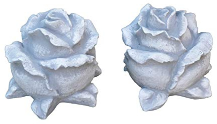 gartendekoparadies.de Zwei Romantische Deko-Rosen aus Steinguss, Grau, Frostsicher, H. 10 cm, 2 kg, für Außenbereich
