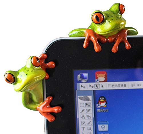 2 Pcs Funny Resin Frogs Decor, 3D Creative Craft Animal Frog Figurine Adorable Office Desk Toy Great for Computer Monitor Desk Decoration