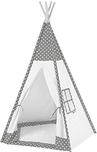 howa Tipi Zelt für Kinder Sterne grau/weiß incl. Bodenmatte, 185 hoch 8512