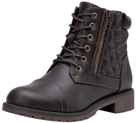 Vepose Women's Combat Ankle Boots, Comfortable Short Booties, 903 - Dark Brown, Coffee, Size 10 US - with Buckle Strap (CJY903 dark brown01 10)