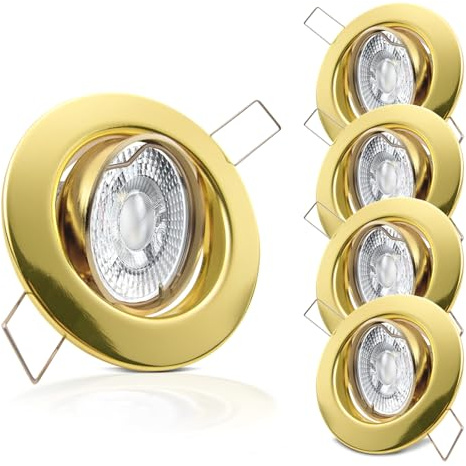 trendlights24 Decora LED Decken Einbaustrahler flach 35 mm 5W 230V 5er Set | Gold Messing, rund, LED Spots, Warmweiß, 3000k, 400lm, austauschbar, Einbauleuchte, schwenkbar, 68 mm Lochmaß