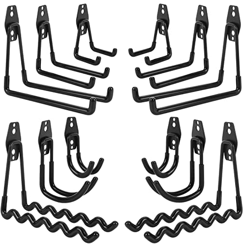 AojSup 12 Stück Wandhaken Garage, Schwerlast Garage Haken, Doppelhaken Garage, Garage Storage Hooks zur Organisation für Leiter, Stuhl, Schlauch, Fahrrädern, Elektrowerkzeugen Sperrigen (Schwarz)