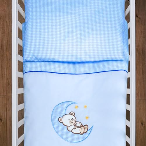 4-teiliges Baby-Bettwäsche-Set, Bettbezug und Kissen und Bezüge, 120 x 90 cm, Mond (blau) (12 Monate+)