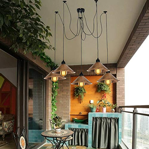 DC VOLTAGE Vintage Industrial Pendant Light Fitting, 5lights Spider Hanging Light Fitting with Adjustable 2M Braided Cable, Retro Industrial Cluster Pendant Light Fittings E27 Lamp Holder