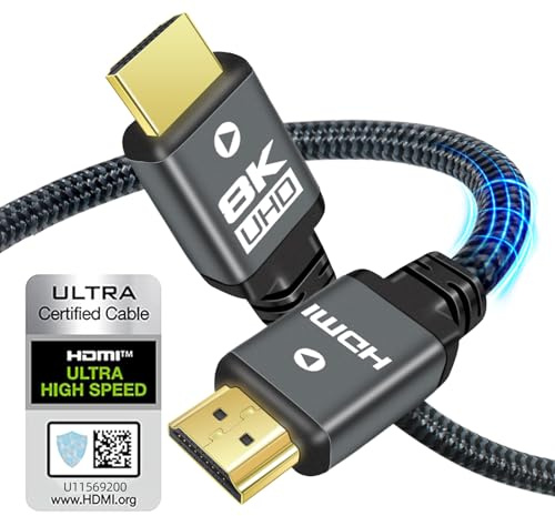 Yauhody 8K Cable HDMI 2.1 3 Meters, 48Gbps Ultra High Speed Câble HDMI 4K@120Hz 144Hz 10K 8K@60Hz 4K eARC HDCP 2.2 et 2.3 Dynamic HDR 3D pour PS5, PC, TV, X box Series
