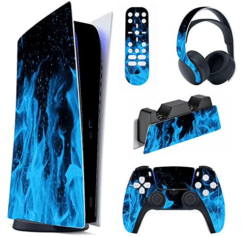 playvital Vinilo Adhesivo para ps5 Edición Digital | Cobertura Completa, Fácil Aplicación, Sin Burbujas, Sin Residuos, Protección Diaria, Llama Azul