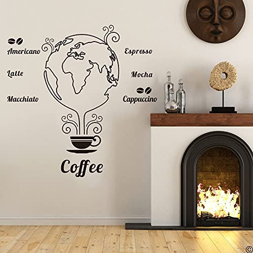 Zdklfm69 Wandtattoo Wandaufkleber Wandsticker Kaffeebohnen Tassen Cafe Earth Globe Küche Restaurant Kaffee Weltkarte Globus Esszimmer Vinyl 162x160cm