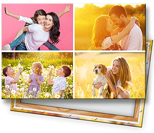 KL KUNSTLAB Fotocollage. Deine 4 Fotos auf Leinwand 30x20 cm Querformat. Holzrahmen Personalisierbar. Fotogeschenk selbst gestalten. Sofort hochladen.
