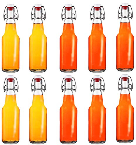 Jucoan 10 Pack 250ml Clear Swing Top Glass Bottles, Glass Beer Bottles with Flip Top Stopper Airtight Lid for Brewing Kombucha, Juices, Wine, Beverage, Soda, Oil, Vinegar