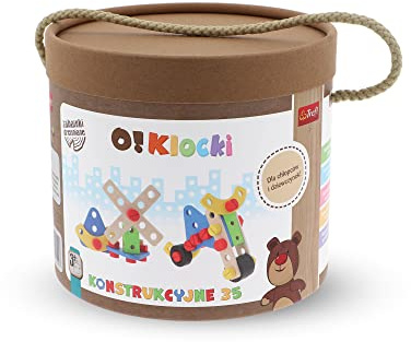 Trefl - O!Konstruktionsbausteine - 35er Set - Holzspielzeug, Holzbausteine für Kleinbauer, Steine, Schrauben, Werkzeuge, Umweltfreundliches Spielzeug für Jahre für Kinder ab 3 Jahren