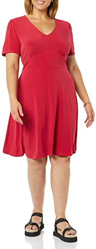 Amazon Essentials Mujer Vestido Acampanado Fruncido con Cuello en Pico y Manga Corta