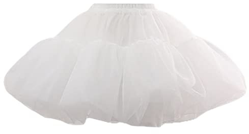 FERE8890 Women'S Petticoat 50s 2 Levels Hoopless Short Length Tulle Crinoline Underskirts Dress Bubble Skirt Above Knee (White)