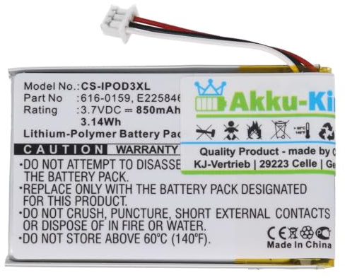 Akku kompatibel mit iPod 616-0159 - Li-Polymer 850mAh - für iPod 3. Generation 10GB, 15GB, 20GB, 30GB, 40GB
