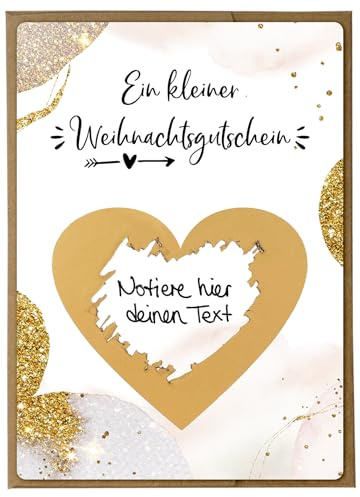 Joli Coon Weihnachtsrubbellos mit Kuvert, personalisiert | 350g Designerpapier, fühlbare UV-Lack-Veredelung, Natur-Steckkuvert mit Herz, für persönliche Weihnachtsgrüße