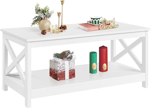 Yaheetech 2-Tier Coffee Table with Storage Shelf White