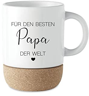 Manufaktur Liebevoll I Papa Geschenk Tasse Kaffeetasse Keramiktasse mit Kork Boden & Deckel Spruch Tasse | Kaffeebecher Geburtstag Vatertag Weihnachten (Bester Papa)