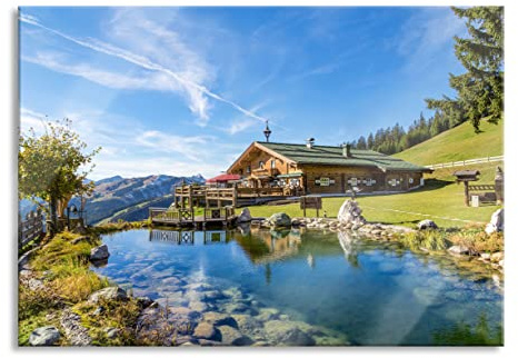 Pixxprint Glasbild, Wandbild aus Echtglas, Schönes Haus in den Alpen, 100x70 cm, inkl. Aufhängung und Abstandshalter