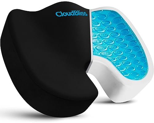 CloudBliss Gel Seat Cushion - Cooling Gel Enhanced, Memory Foam, Ergonomic Seat Cushion for Long Sitting for Office, Game, Car, Airplane (X-Large, Black)