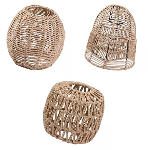 ＡＷＨＡＯ 3 Stück Retro-Hängelampenschirm Geflochtener Rattan Hängelampenschirm Deckenleuchte Kronleuchter Abdeckung für Hotel Home Küche Wohnzimmer, Stil A