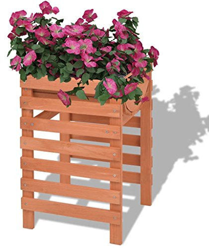 Homgoday Blumenkasten 38 x 36 x 60 cm Holz, Pflanzgefäß für den Außenbereich, Balkonkasten, Pflanzgefäß mit Gitter für den Garten