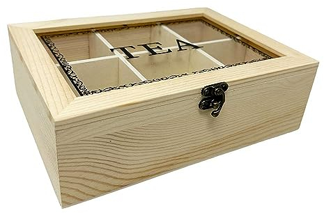 Vetrineinrete® Scatola in legno porta bustine da the tisane caffè te tea scatola decorativa per casa b&b hotel (6 Scomparti)